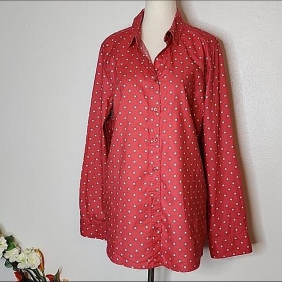 NEW Lauren Conrad Vintage Charm Polka Dot Oxford Button Down Womens Shirt Summer - Picture 1 of 10